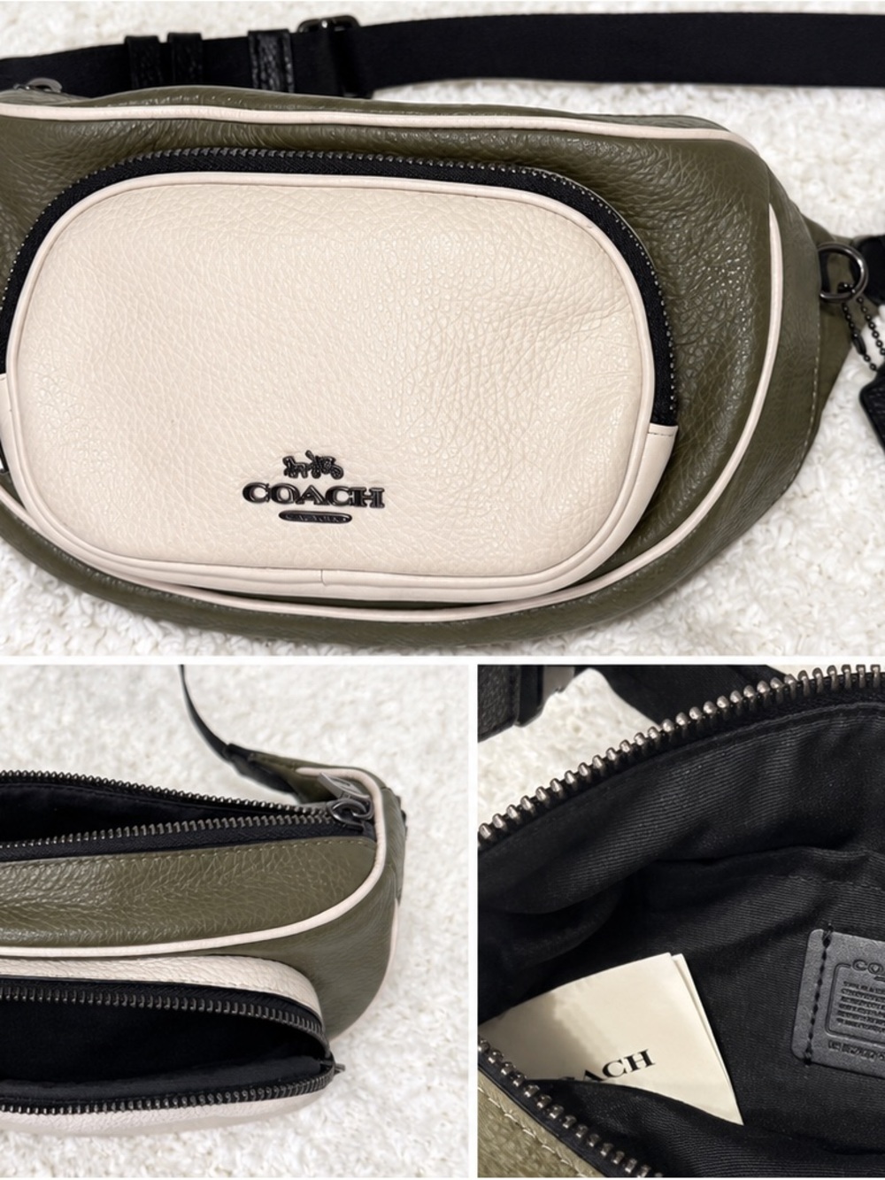 Coach Olive Green and Cream Leather Belt Bag